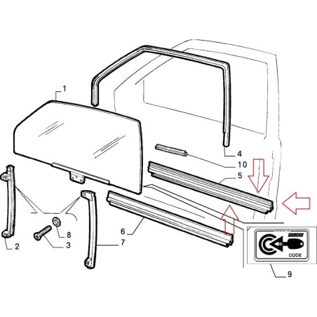 RASCHIAVETRO ESTERNO SPORTELLO ANTERIORE DESTRO FIAT CINQUECENTO / SEICENTO '92 7640410