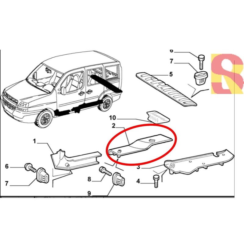 FIAT DOBLO'  2000-2016 BATTITACCO POSTERIORE SINISTRO ORIGINALE 735286712