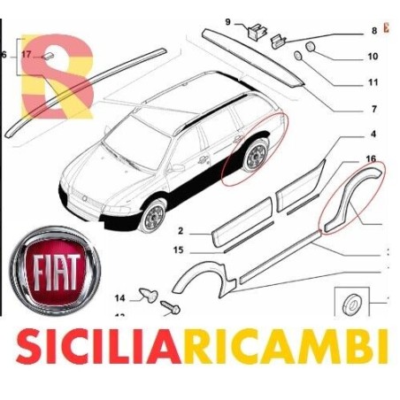 MODANATURA PARAFANGO POSTERIORE SINISTRO FIAT STILO 2003-07 GENUINE 735405351